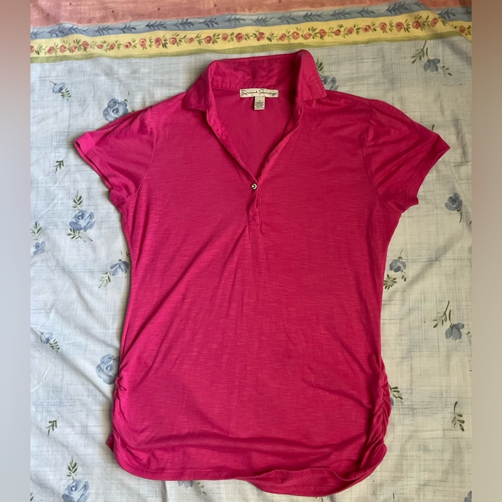 🐥Bright Pink Collared Short Sleeve Women's Top